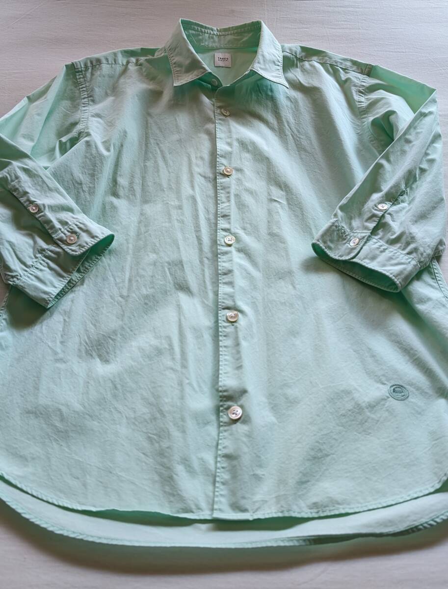 送料無料 TAKEO KIKUCHI タケオキクチ ペパーミントグリーン ワークシャツ ワンポイント 刺繍 七分袖 シャツ SHOP TKの画像4