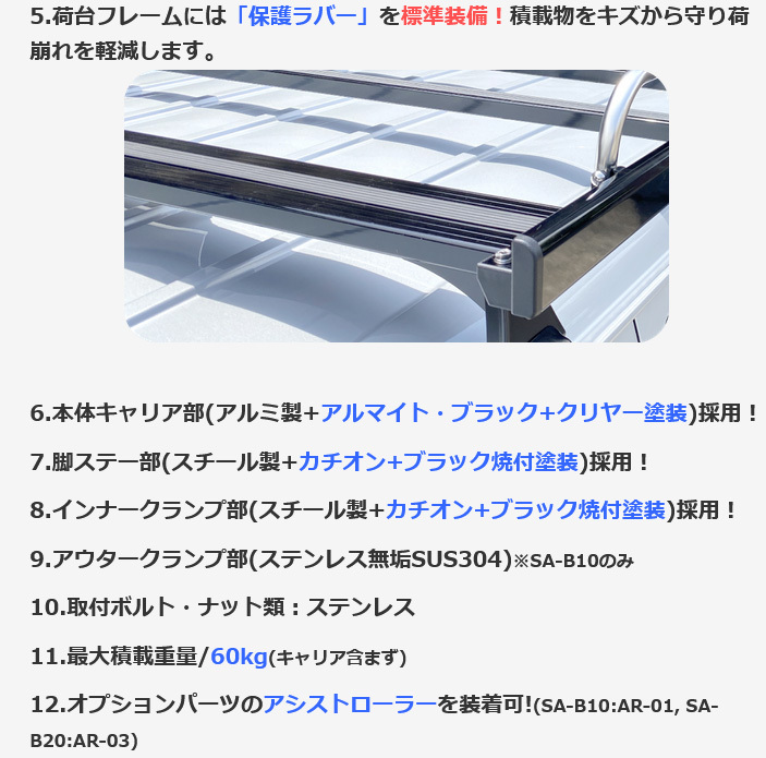 Rocky+ ロッキープラス SA-BLACKシリーズ アルミ＋スチール塗装製 ルーフキャリア コモ E26系 SA-B20_画像3