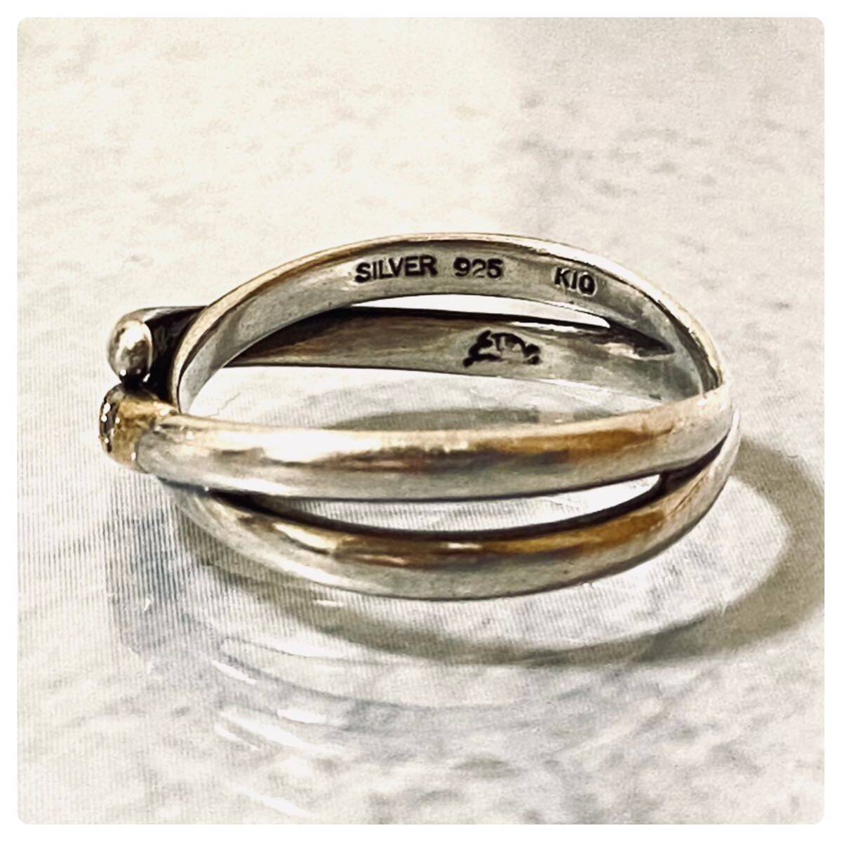 K10 シルバー925 sterling スターリング コンビ デザイン 石入り K10 シルバー925 sterling スターリング コンビ デザイン 石入り
