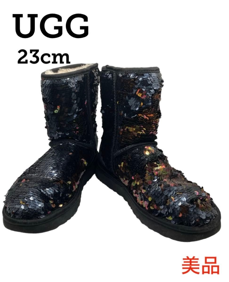 アグ スパンコール ブーティ ムートン ブラック クラッシック ショート ブーツ 23cm UGG 黒 ボア レディース US6