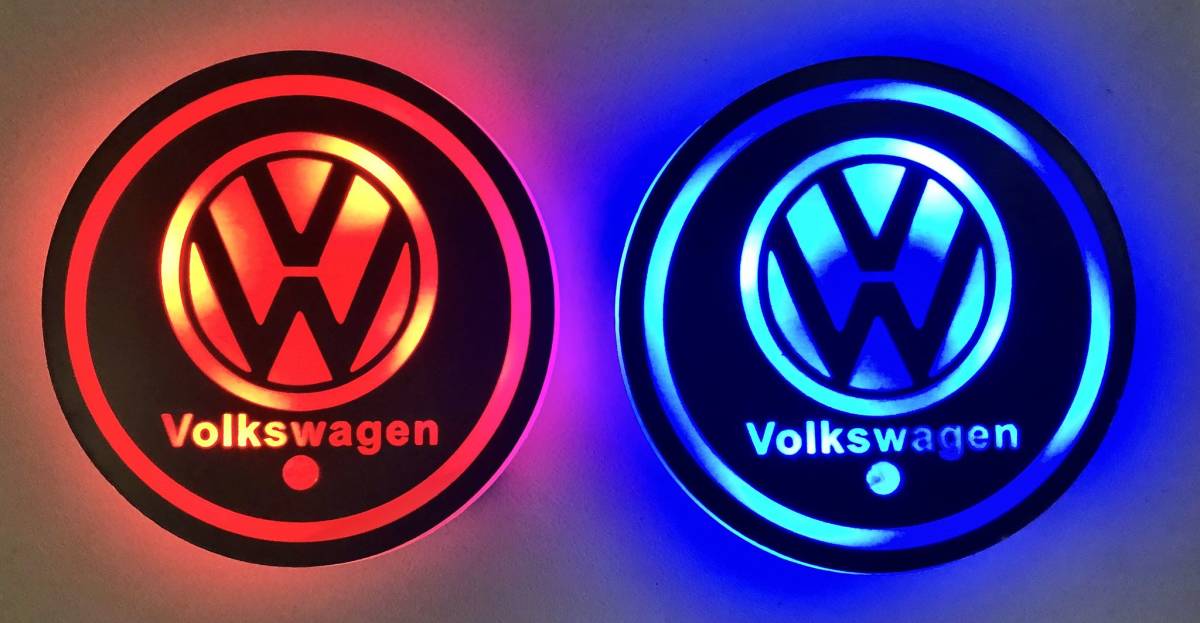 フォルクスワーゲン車簡単カスタム 光るLEDコースター 2個セット ドリンクホルダー 車内装アクセサリー Volkswagenの画像1