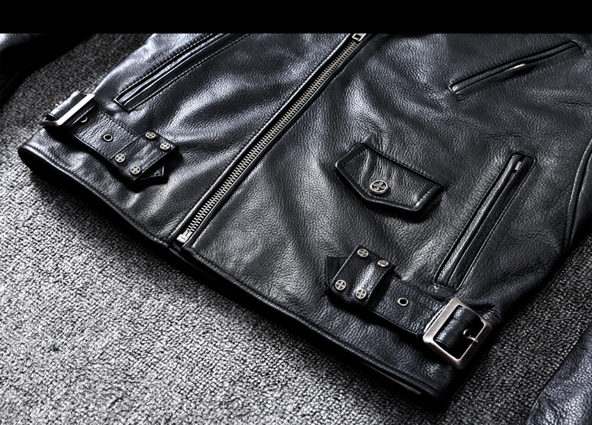 ライダース レザージャケット 牛革 テーラードジャケット 本革イタリアンレザー 最上級 ナッパ バイクウェア 手作り 黒色 S~4XL_画像8