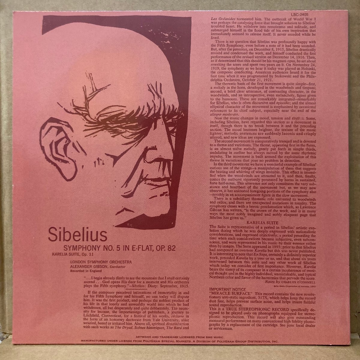 ★A.GIBSON アレクサンダー・ギブソン / SIBELIUS:SYMPHONY NO.5 AND KARELIA SUITE / LSC2405 / リイシュー重量盤 ★送料着払い★URTの画像2