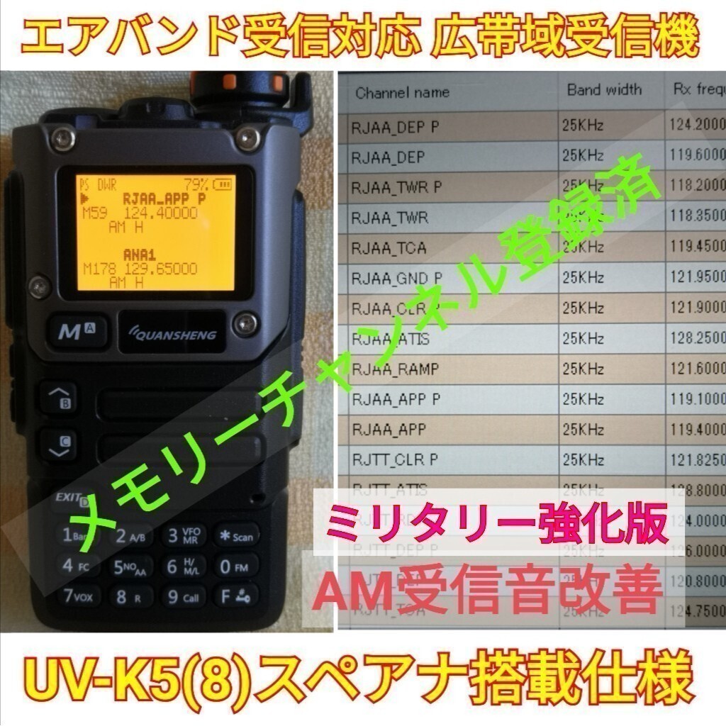 【ミリタリー強化】UV-K5(8) 広帯域受信機 未使用新品 エアバンドメモリ登録済 スペアナ機能 周波数拡張 日本語簡易取説 (UV-K5上位機) ,の画像1