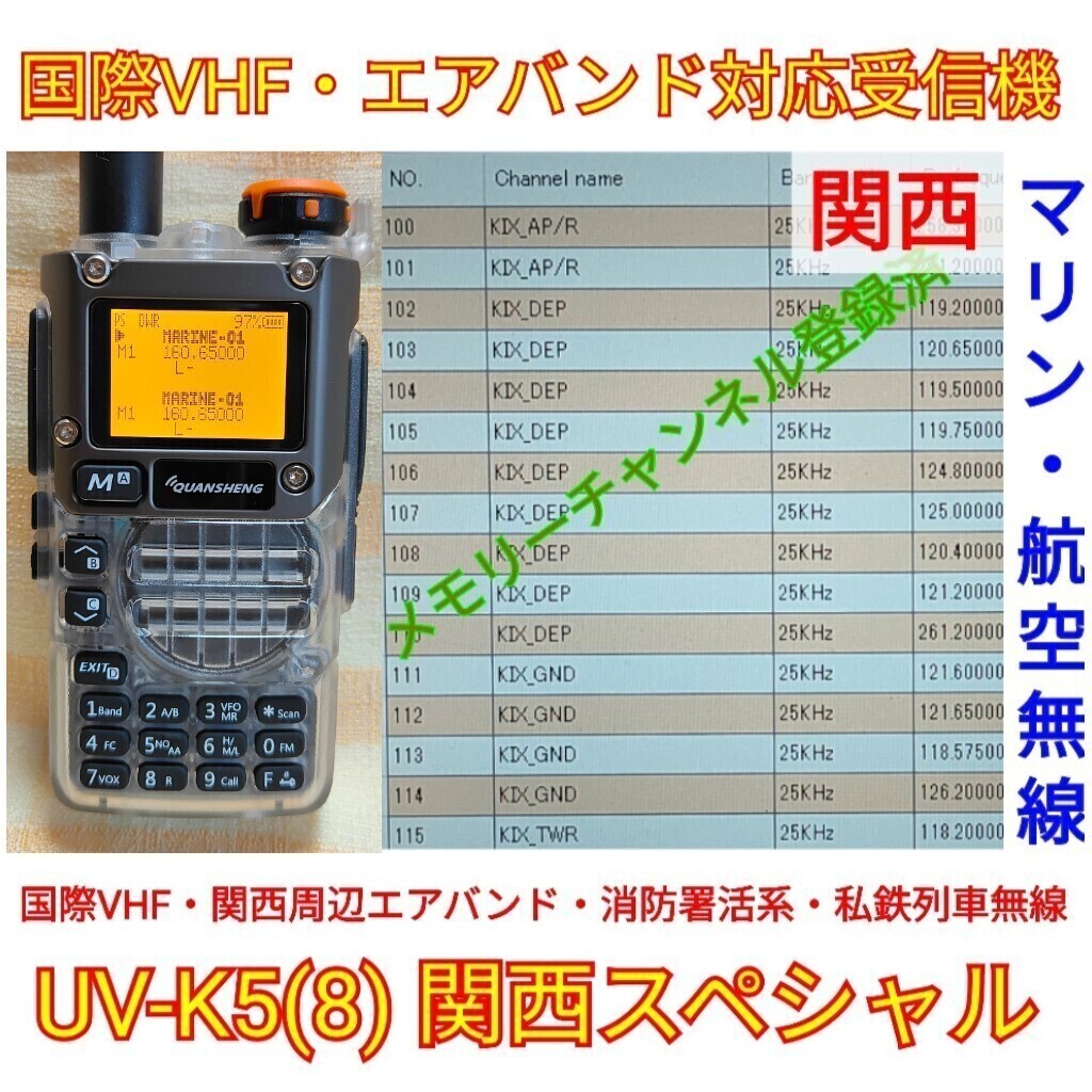 スケルトン【国際VHF+関西エアバンド+消防署活系受信】広帯域受信機 UV-K5(8) 未使用新品 メモリ登録済 スペアナ 日本語簡易取説 ._画像1