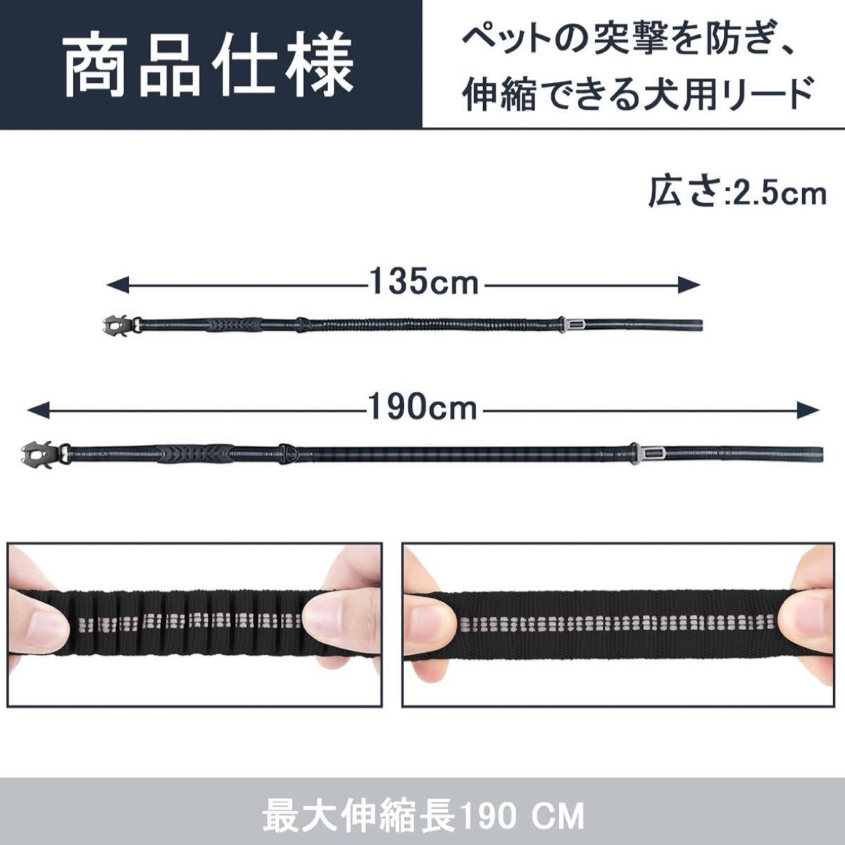 リード LED ライト付き LangRay 小型犬 中型犬 長さ 5m 伸縮 犬用 リード 自動巻き (ブラック)