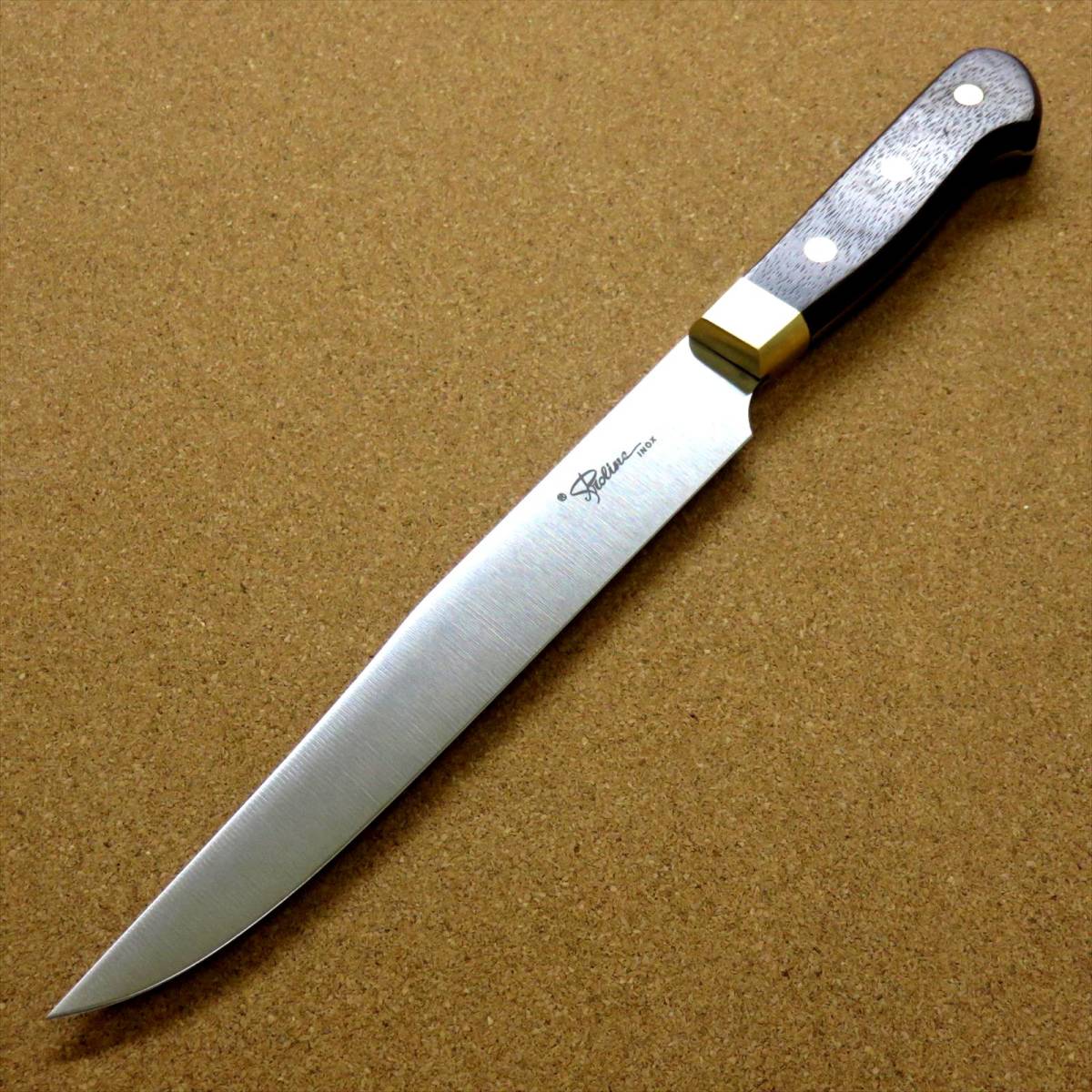 関の刃物 カービングナイフ 20cm (200mm) 8Aステンレス 真鍮口金付き ローストビーフなど肉の塊を切り分ける 両刃包丁 日本製 在庫処分品_画像8