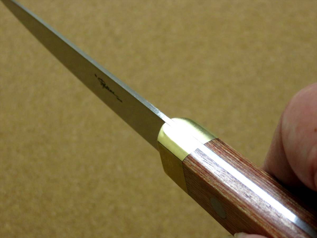 関の刃物 ペティナイフ 12cm (120mm) 8Aステンレス 真鍮口金付き 赤合板 果物包丁 野菜 皮むき 小型両刃ナイフ 日本製 在庫処分品_画像6