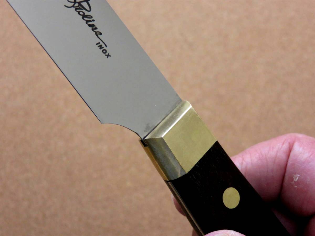 関の刃物 カービングナイフ 20cm (200mm) 8Aステンレス 真鍮口金付き ローストビーフなど肉の塊を切り分ける 両刃包丁 日本製 在庫処分品_画像5