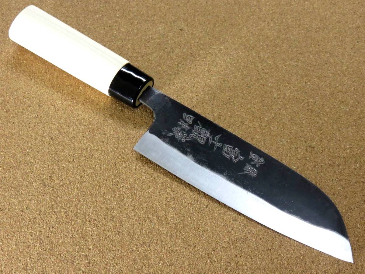 関の刃物 三徳包丁 16cm (160mm) 富士觀 黒打 青紙2号 軟鉄 朴の木 口金付き 家庭用 野菜 魚の処理 肉切り 両刃万能包丁 文化包丁 日本製