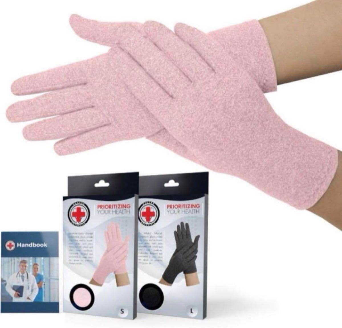 着圧手袋　関節炎　M ピンク　サポーター　お休み時の手袋　保湿 手袋 両手組 ピンク 女性用 女性用グローブ 指先 てぶくろ