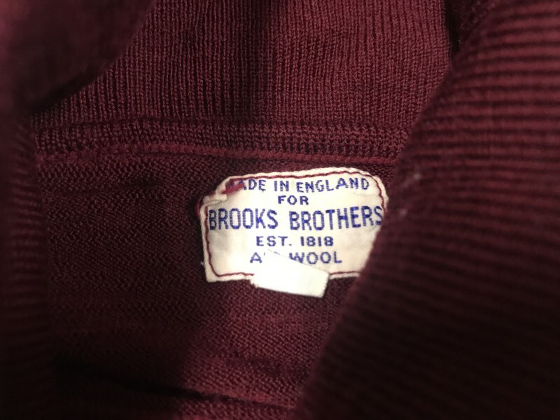  Britain England made Old Brooks Brothers Brooks Brothersta-toru neck knitted sweater men's wool 100% M red purple 