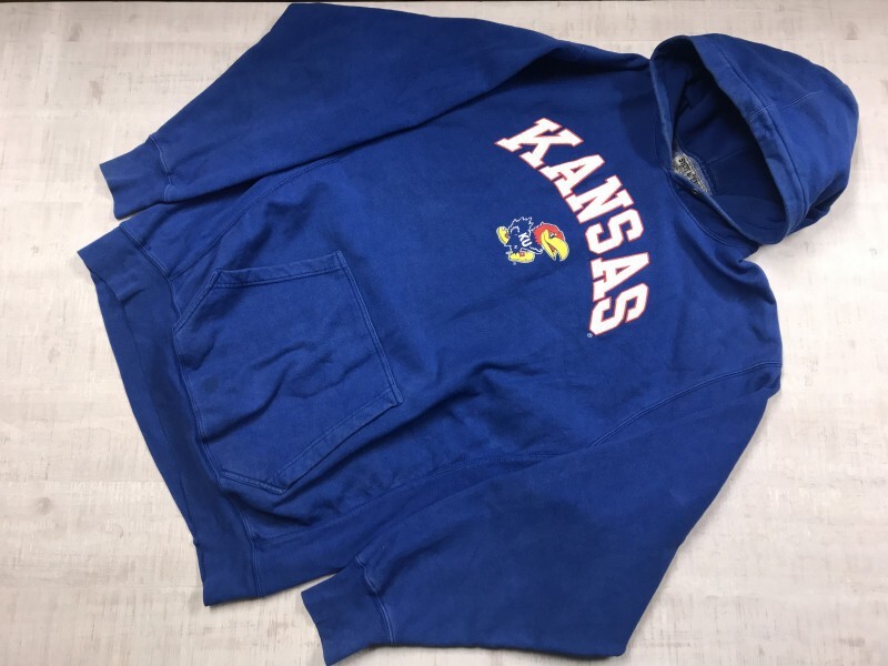 STEVE AND BARRY'S Kansas Jayhawks カンザス大学ジェイホークス NCAA スポーツ カレッジ プルオーバー スウェット パーカー メンズ XL 青_画像1