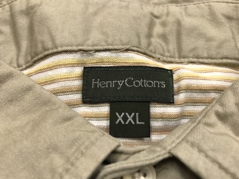 ヘンリーコットンズ Henry Cotton's アメカジ パターンボーダー 襟切替 半袖ポロシャツ メンズ 綿100% 大きいサイズ XXL 黄色/ベージュ_画像2