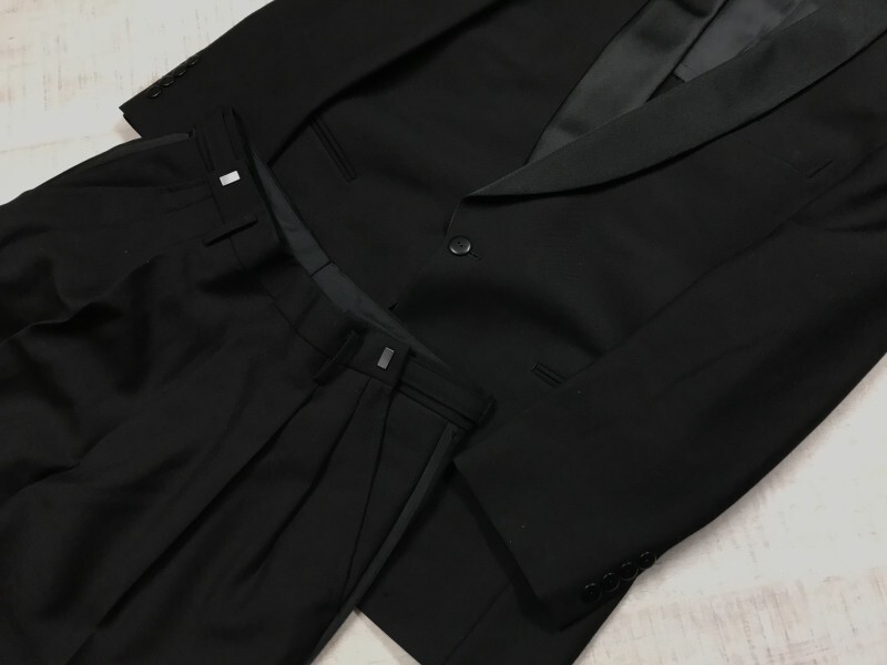 DE PARISINI レトロ トラッド モード サテン襟ショールカラー タキシード シングル スーツ 上下セットアップ メンズ ウール100% 黒_画像3