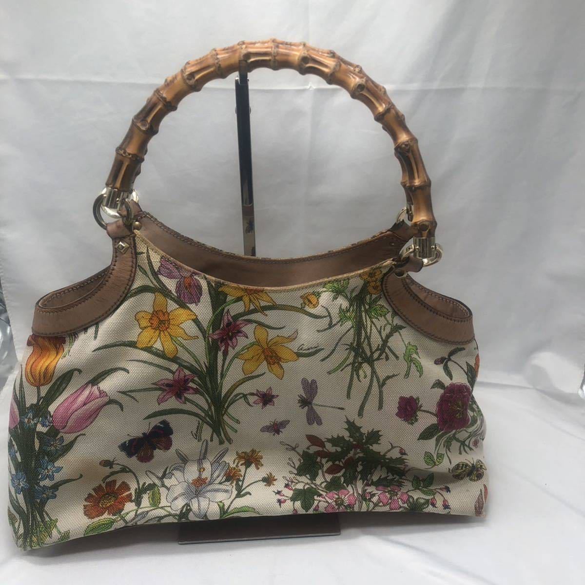 GUCCI フローラ　バンブートート　ハンドバッグ　花柄　137395・002122 中古　YS PWF8_画像1