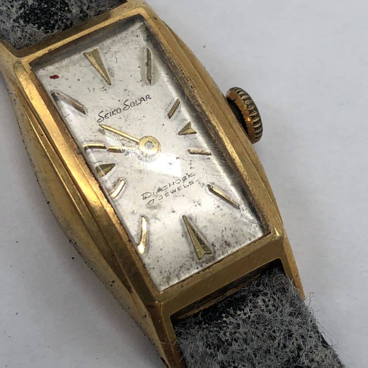 SEIKO SOLAR DIASHOCK 17 JEWELS 538 白文字盤 不動品 リューズ可動 K18 金無垢 YS MTDY_画像3