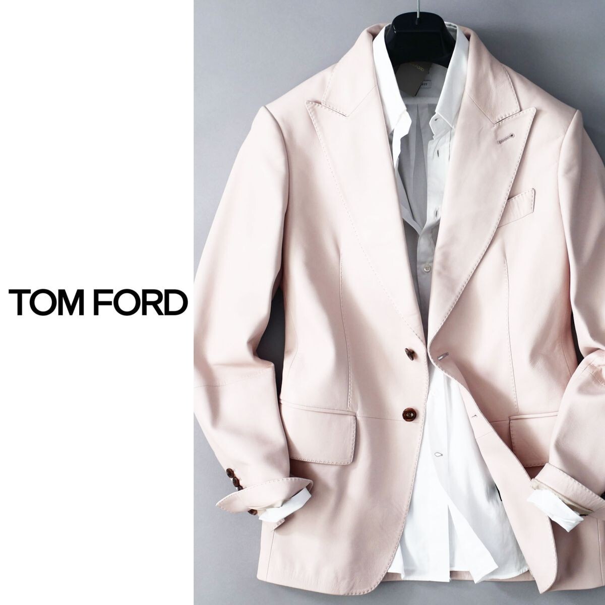 dp426●入手困難●TOM FORDトムフォード●春夏上質本革ラムレザーのあしらい●完売品●シングルブレストジャケット●48_画像1