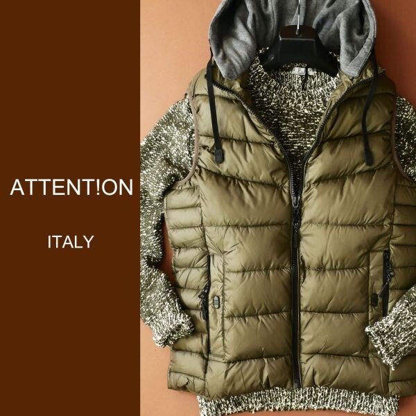 dp031●M●XL●選択可●中部イタリアの街着ブランド●中わた入り●フーデッドジレベスト●ダウンジャケットのような暖かさ