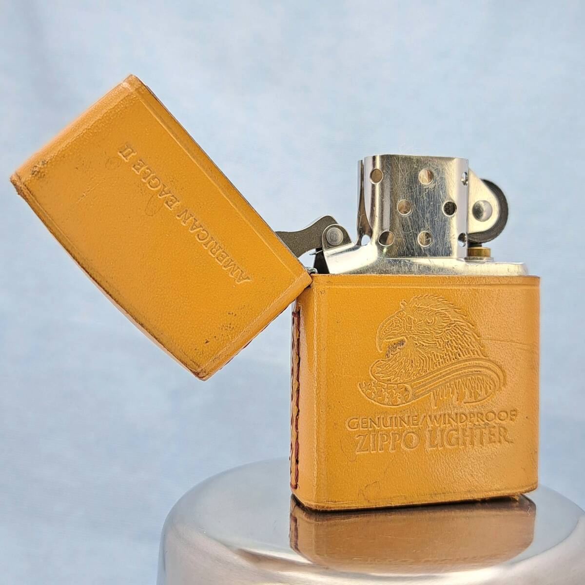 1円～ zippo 美品 アメリカンイーグル AMERICAN EAGLE Ⅱ 革巻き 本革 ジッポー オイルライター USA ZC46_画像4