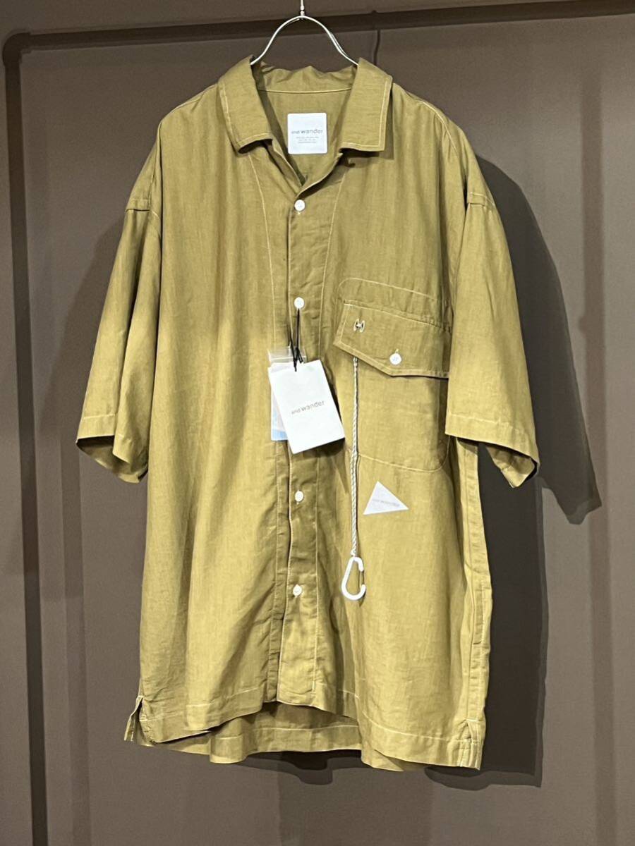 and wander アンドワンダー オープンカラーシャツ ヘンプ クールマックス Khaki 新品未使用 売り切りの画像1