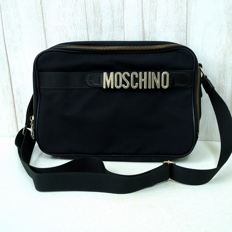 モスキーノ MOSCHINO ショルダーバッグ 金文字 ロゴ 黒_画像1