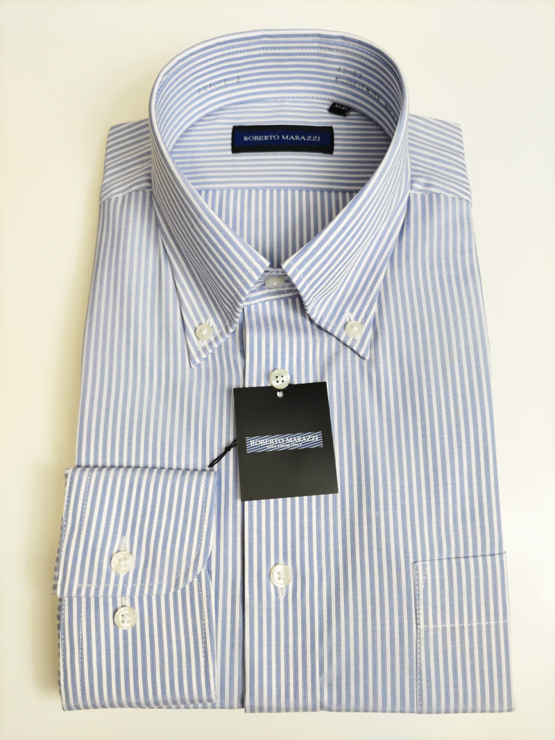形態安定シャツ LLサイズ 42-82 ボタンダウン ブルー ストライプ 長袖 新品 ドレスシャツ カッターシャツ RM4000-3_画像1
