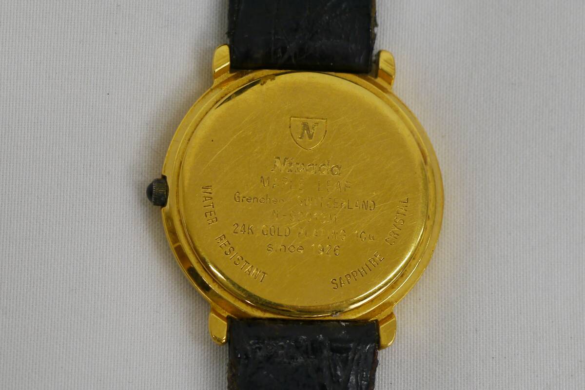 NIVADA 腕時計 24K 24金 MAPLE LEAF コイン N-92013M クォーツ 革ベルト ニバダ QVQ-74の画像2