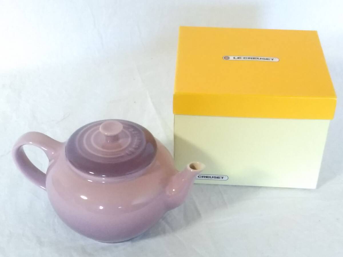 ★未使用★LE CREUSET ルクルーゼ/スモールティーポット/パープル/茶こし付き/茶器/ストーンウェア/箱ありの画像1