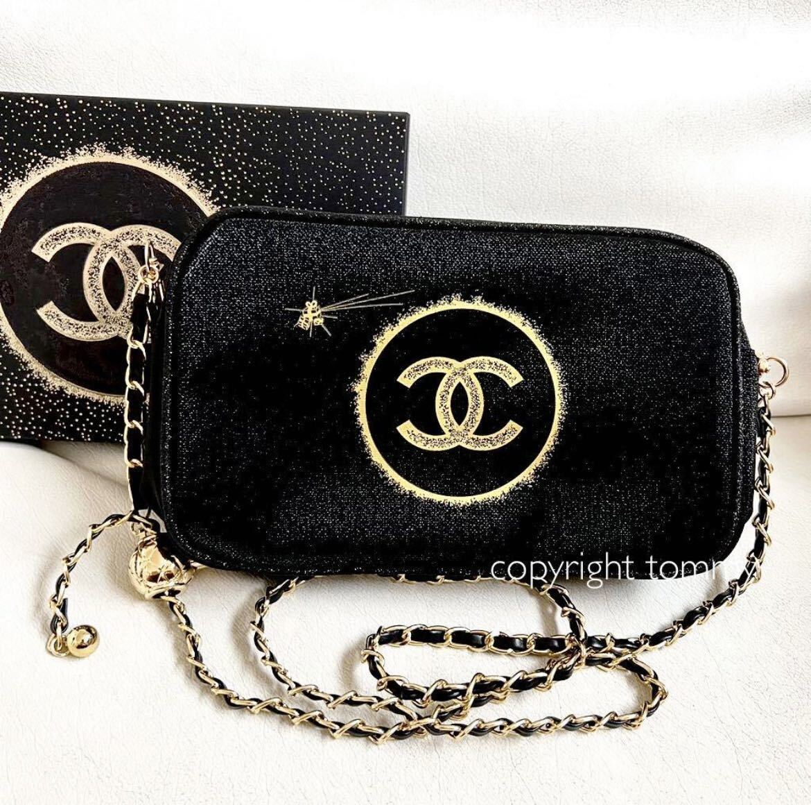 新品未使用 CHANEL チェーン シャネル ポーチ ノベルティ ゴールド ホリデー限定 ショルダー 箱付き 化粧ポーチ ブラック ココマーク_画像1