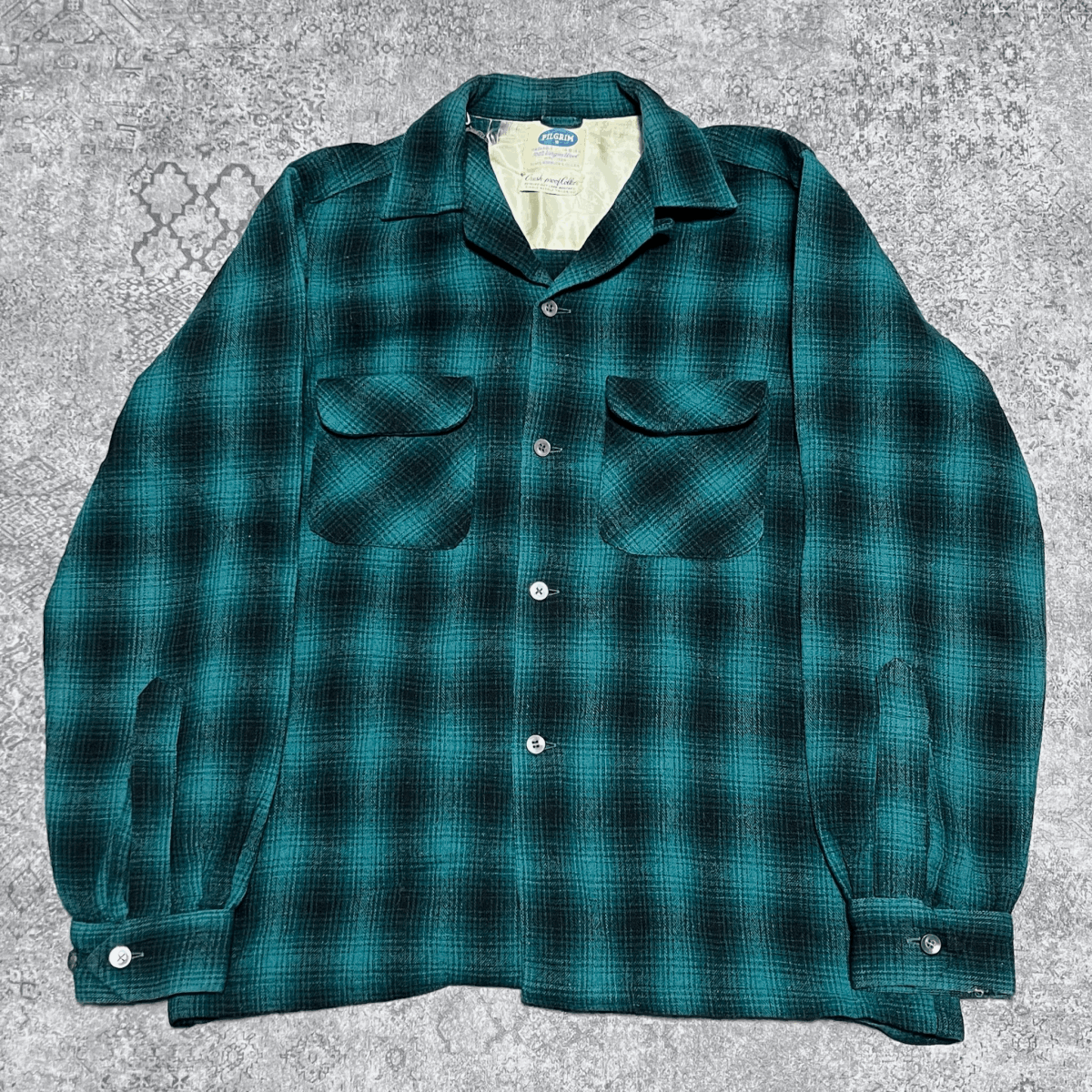 50s 60s PILGLIM Ombre Shirt ピルグリム オンブレ チェック ウール シャツ グリーン ブラック 50年代 60年代 ヴィンテージ ビンテージ_画像1
