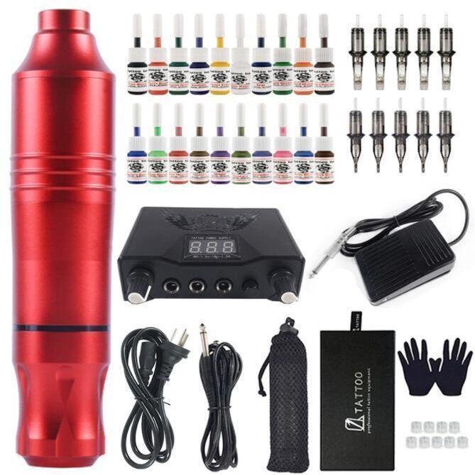  pen type ta toe red color set machine ta toe set professional cartridge ta toe machine pen rotary se tattoo machine complete set ta toe machine kit 