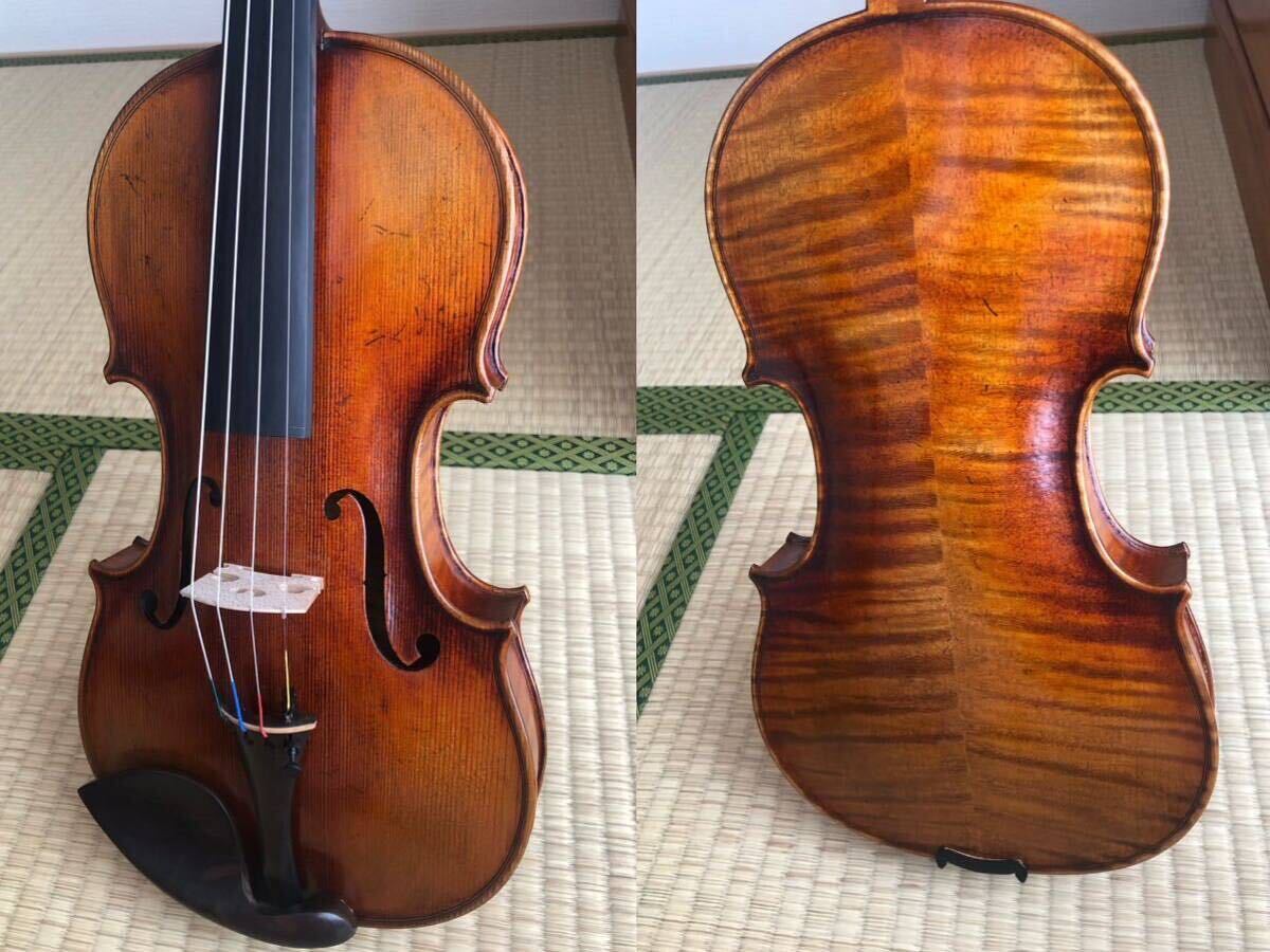 モダン フランス バイオリン 4/4 美しいスクロール 虎杢 ヴァイオリン ケース付き メンテ済みの画像4