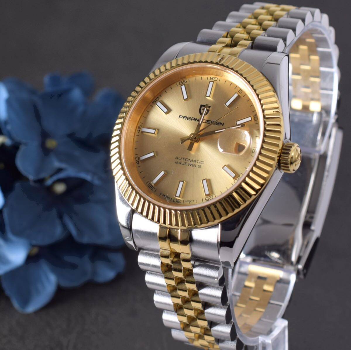PAGANI DESIGN メンズ 腕時計 高級 ゴールド 機械式 自動巻 オマージュ 金 ロレックス rolex デイトジャス_画像1