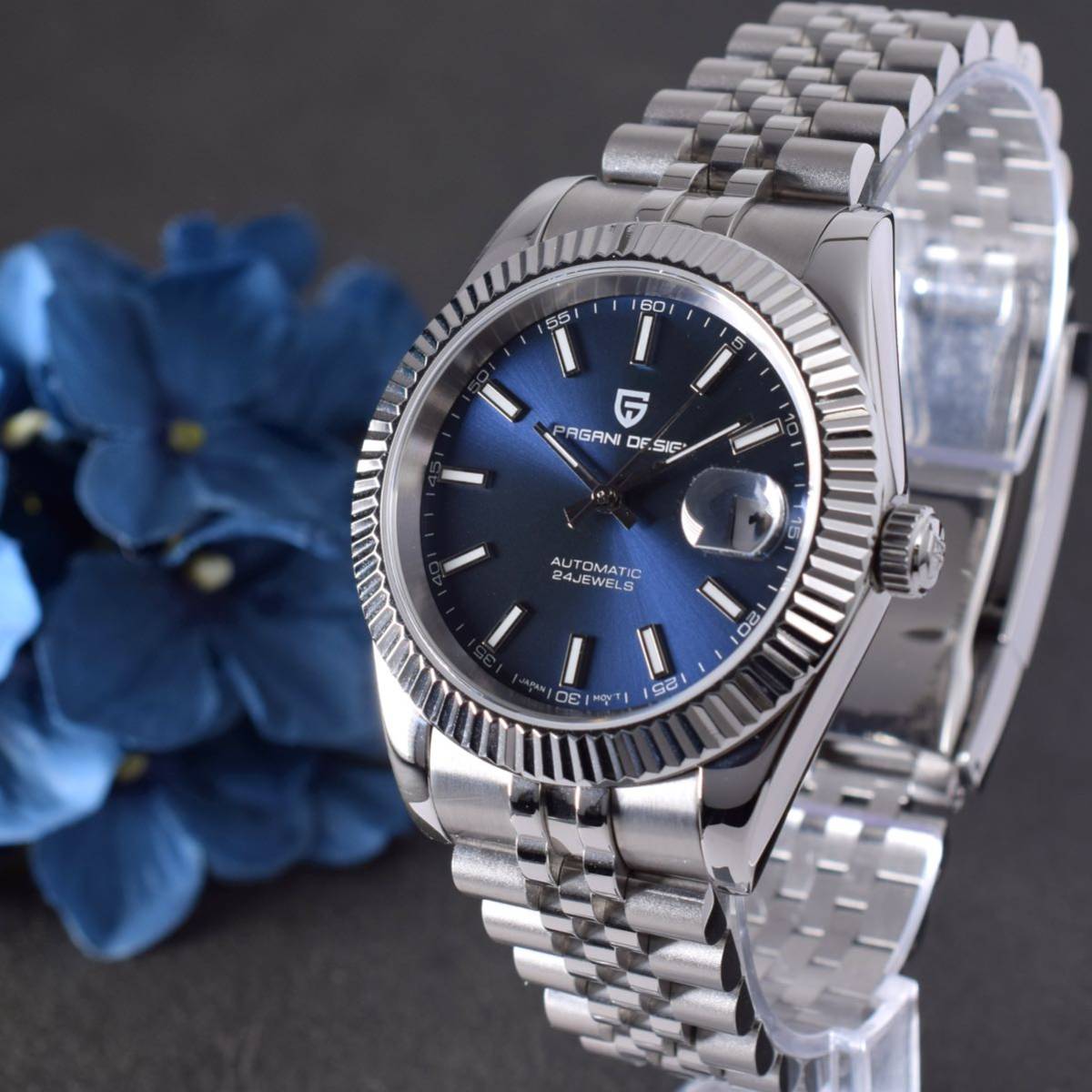 メンズ 腕時計 デイト シルバー シック クラシック 機械式 自動巻 ブルー ジャスト オマージュ ROLEX ロレックス　デイトジャスト