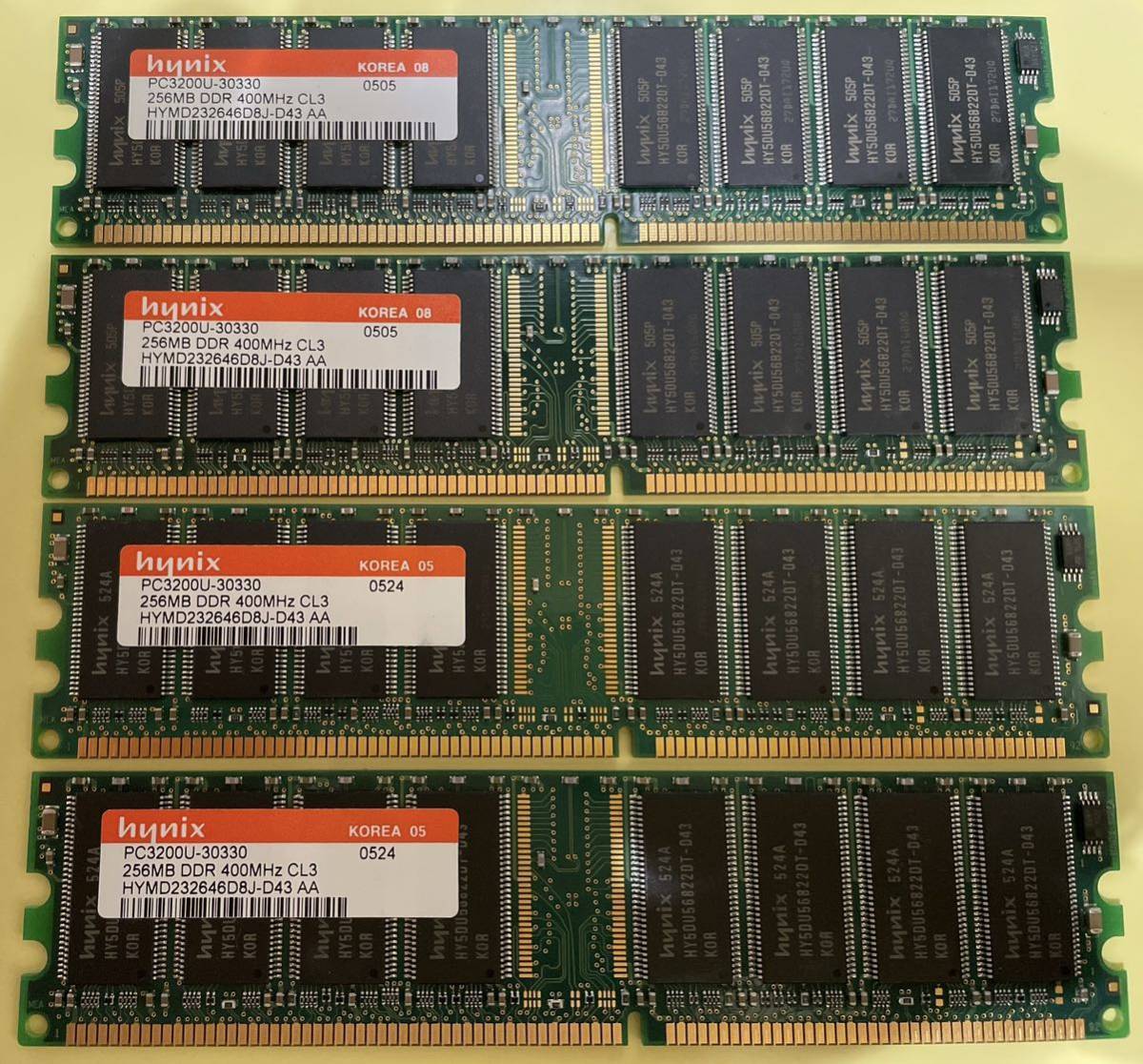 【管理9 npm】PC3200 256MB 4枚 計1GB DDR SDRAM hynixデスクトップ用メモリ_画像1