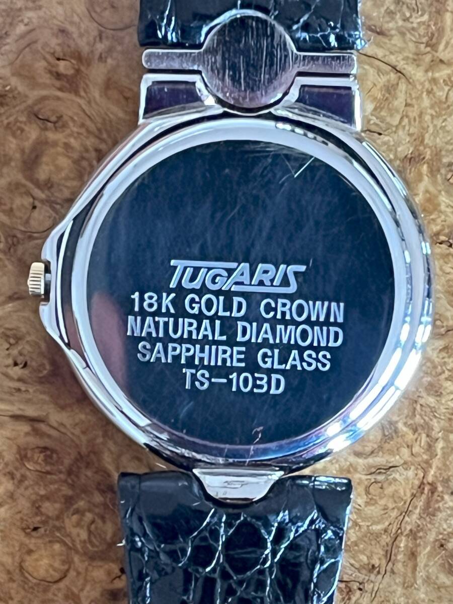 松本市発　動画あり　TUGARIS タガリス　メンズ腕時計 18K GOLD CROWN　デイト TS-103D　クォーツ ラウンド　稼動中ですが ジャンク