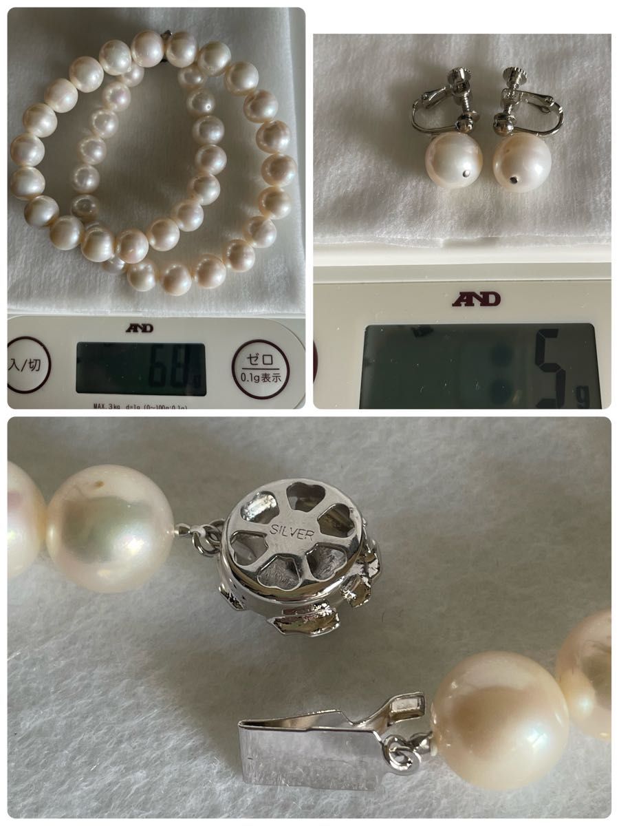 本真珠ネックレス　イヤリング　BIG11㎜　silver