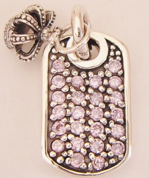 ▲ ★▼ シルバー925 クラウン ドッグタグペンダント チャーム pave ピンクダイア 新品 未使用 クラウンドッグタグペンダントチャーム