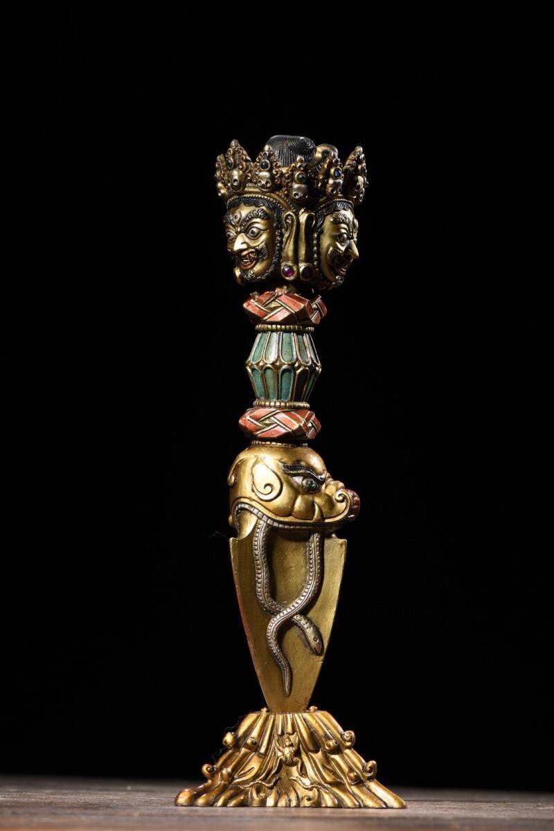 蔵友館蔵品・銅製・彩繪・描金・金剛降魔杵】・希少珍品・置物 蔵友館蔵品・銅製・彩繪・描金・金剛降魔杵】・希少珍品・置物