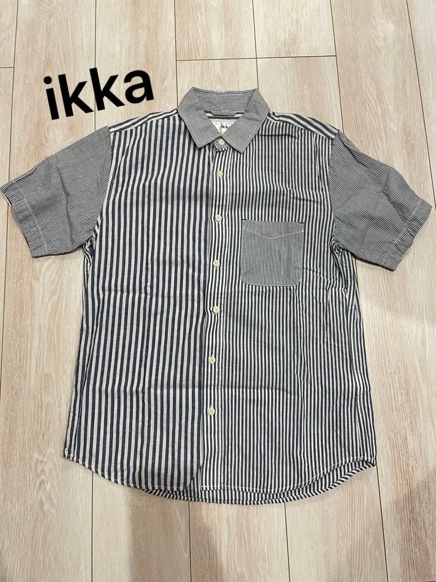 ikka 半袖シャツ　ストライプシャツ　メンズ　M
