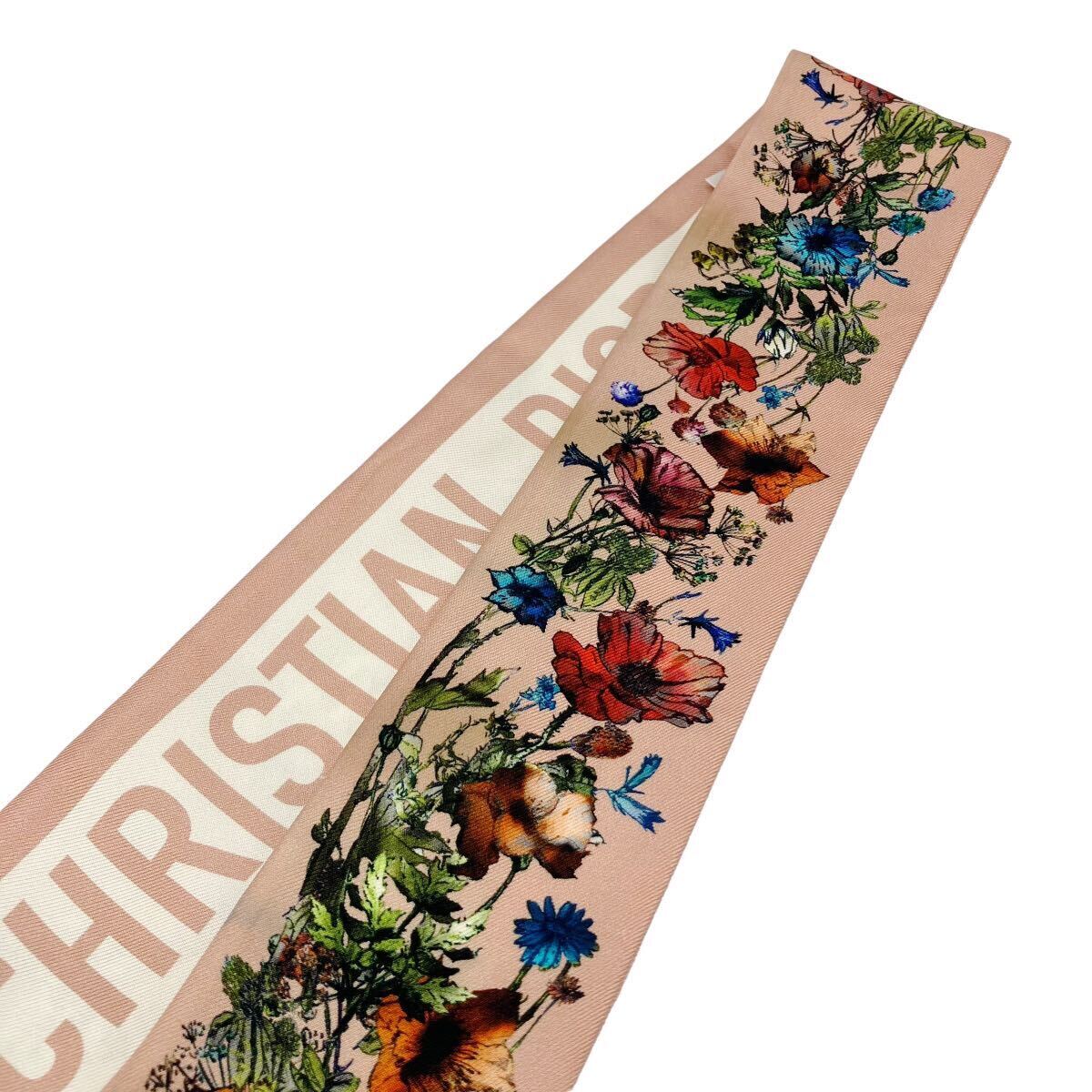 【良品】クリスチャンディオール Christian Dior ミッツァ 花柄 フローラ シルク スカーフ ピンク