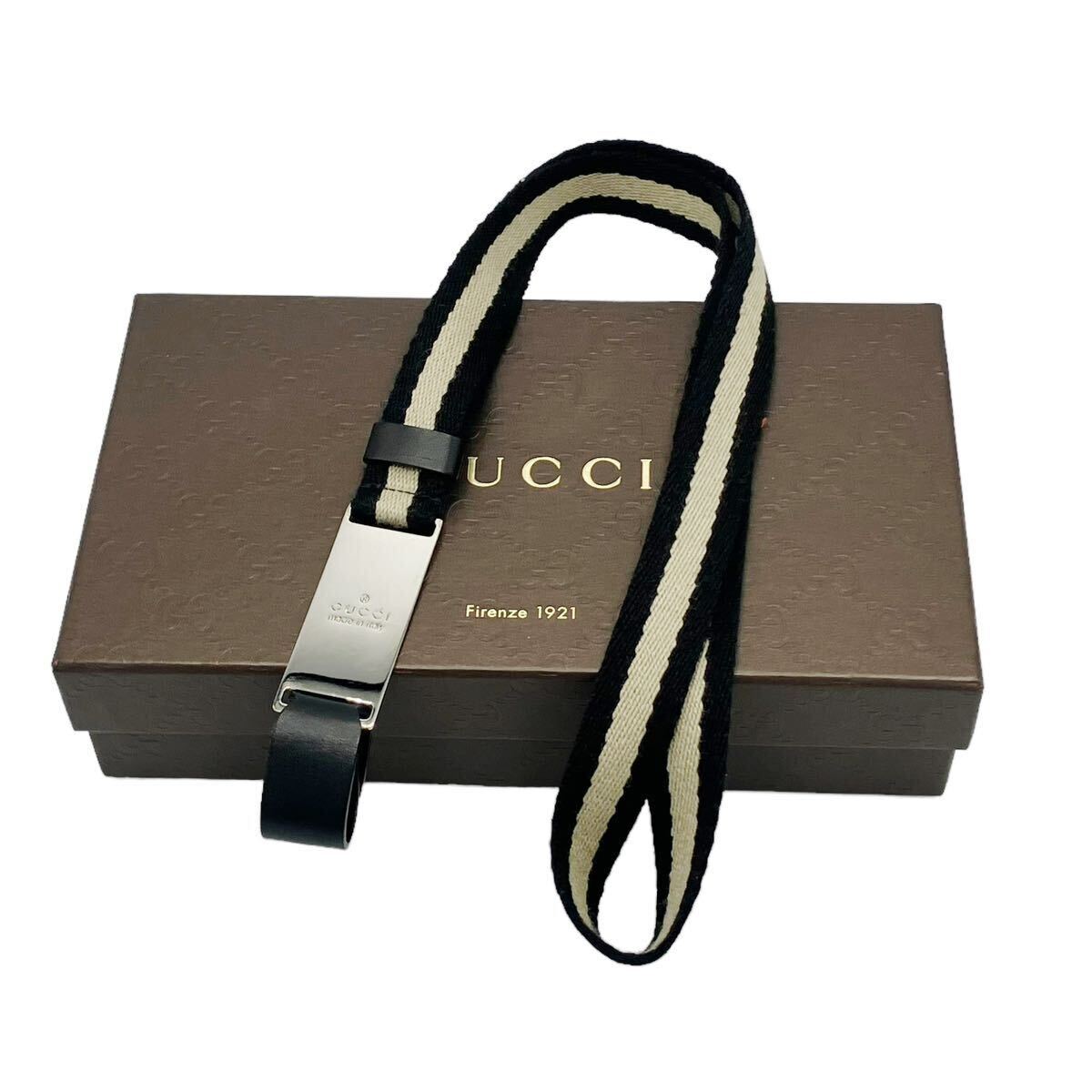 【良品】グッチ GUCCI ロゴプレート シェリーライン ネックストラップ キーリング キーホルダー