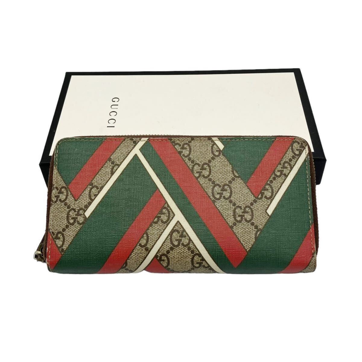 【良品】グッチ GUCCI 429223 GGシェブロン GGスプリーム ジップアラウンドウォレット ラウンドファスナー 長財布 PVC_画像1