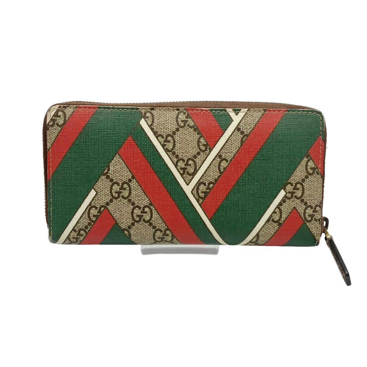 【良品】グッチ GUCCI 429223 GGシェブロン GGスプリーム ジップアラウンドウォレット ラウンドファスナー 長財布 PVC_画像3