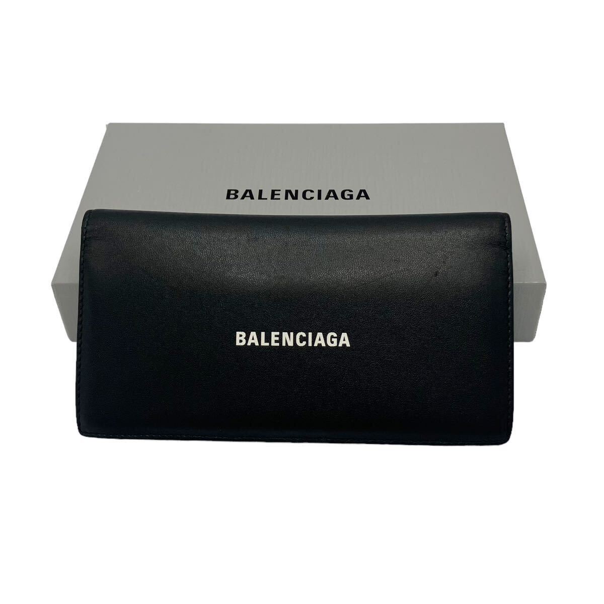 【良品】バレンシアガ BALENCIAGA 594692 エブリデイ レザー ロゴ 二つ折り 長財布 ブラック_画像1