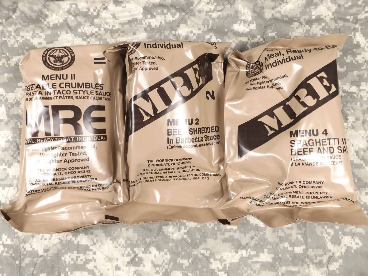 送料無料！米軍官給品 MREレーション 3個セット ミリ飯 ミリメシ 戦闘糧食 非常食 保存食 車中泊 バンライフ 防災 サバゲ アウトドア _画像1