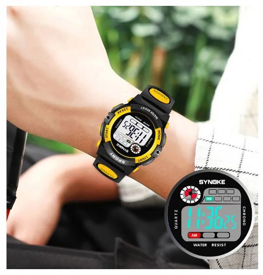 送料無料 未使用 Synoke 子供 キッズ 腕時計 デジタル ウォッチ ブラック イエロー メンズ 男性 電子時計 スポーツ 防水 軽量の画像5
