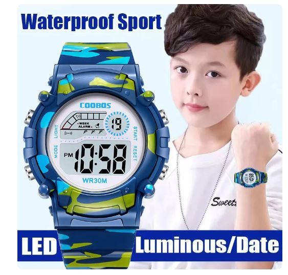  бесплатная доставка не использовался товар COOBOS ребенок Kids голубой цифровой часы спорт наручные часы 