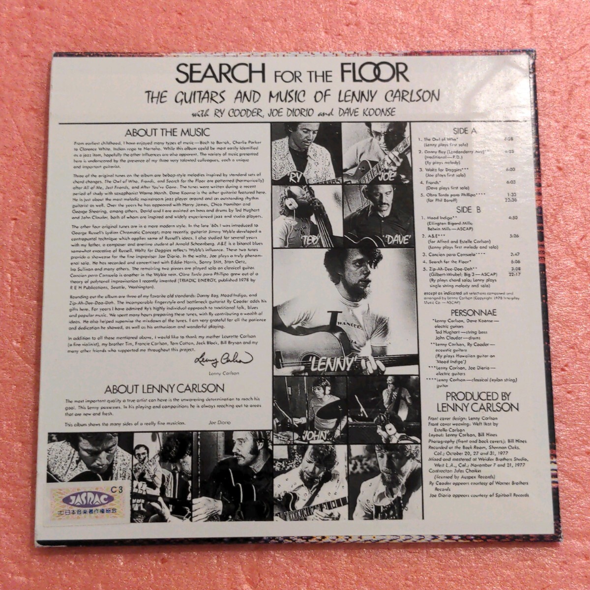 CD 国内盤 レニー カールスン フィーチャリング ライ クーダー サーチ フォー ザ フロアー LENNY CARLSON RY COODER SEARCH FOR THE FLOOR_画像2